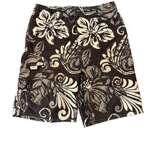 First‎ Wave Boys Swim Trunks Black White Floral Board Shorts Size 8
